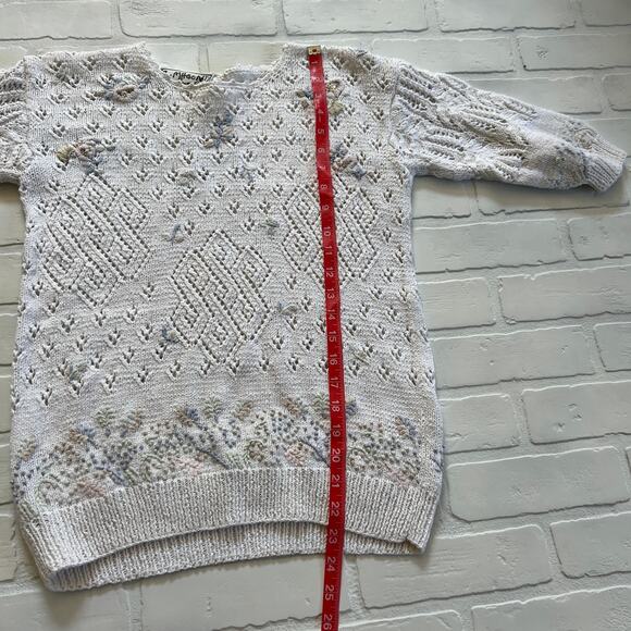 Needleworks 1989 80's Vintage Cotton Embroidered Short Sleeve Sweater- sz S - Picture 6 of 7